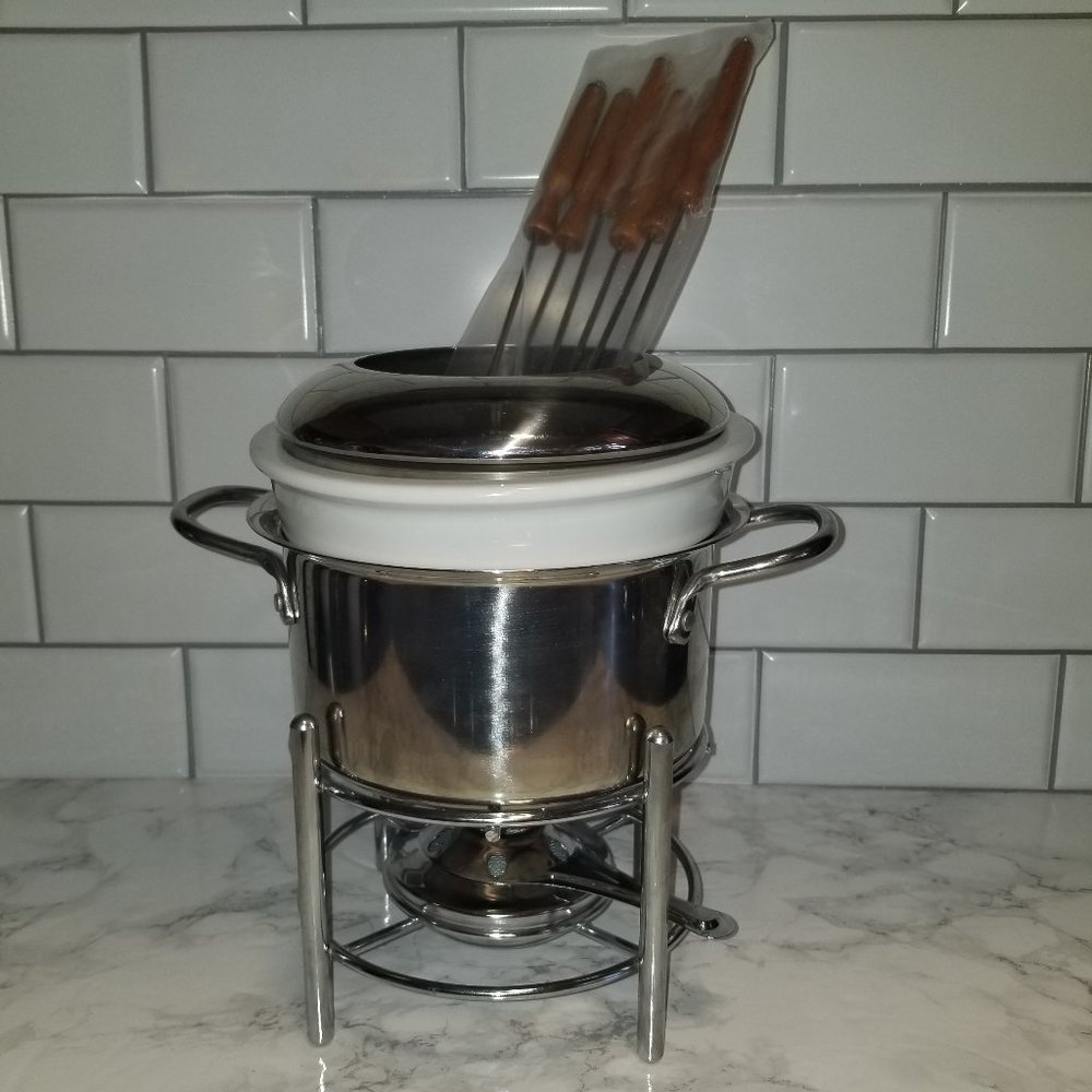 Williams Sonoma Stainless Steel Fondue Set by Riffoni Made in Italy